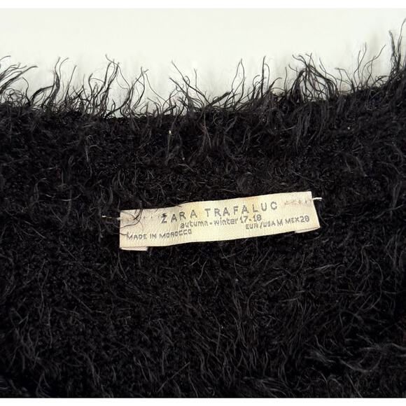 Zara Trafaluc faux fur black fuzzy tee shirt crop top short sleeve M - Picture 3 of 6